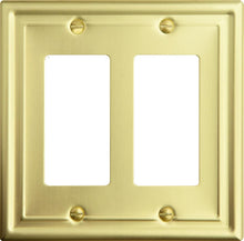 Load image into Gallery viewer, Satin Brass, Satin Gold, Wallplate "Estate", Double Rocker, Generous Size, 4.9in(12.44cm) x 4.8in(12.19cm) x 0.2in(0.50cm) Deep_2-190SB