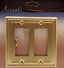 Load image into Gallery viewer, Satin Brass, Satin Gold, Wallplate "Estate", Double Rocker, Generous Size, 4.9in(12.44cm) x 4.8in(12.19cm) x 0.2in(0.50cm) Deep_2-190SB
