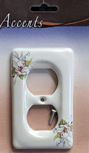 Load image into Gallery viewer, Porcelain Ceramic Duplex Wallplate, hand finished with soft pastel pink motif, 4.5" (11.5cm) length x 2.75" (7cm) - 3000D