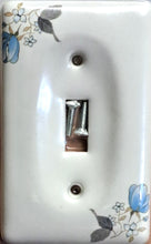 Load image into Gallery viewer, Porcelain/Ceramic Single Toggle Wallplate, hand finished with soft blue motif, Single:4.5" (11.5cm) length x 2.75" (7cm), Double: 4.5" (11.5cm) length x 4.5" (11.5cm) - 3001