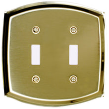 Load image into Gallery viewer, Polished Brass Steel, Double toggle Height = 5 1/16" by Width = 5 1/8", adds simple elegance to your décor, brass, wallplate, wall plates, switch plate, covers