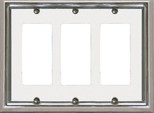 Load image into Gallery viewer, Decorative Metal Estate Chrome w/White Centre Triple ToggleWall Plate