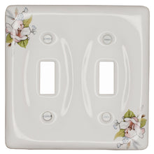Load image into Gallery viewer, Kiln-fired gloss white genuine porcelain wall plate with One of-a Kind Pink Floral pattern for bathroom, spa, or kitchen. high quality and durability. Double Toggle configuration. Screws Included. Do not over-tighten screws to avoid cracking the plate. Do not use automatic screw drivers.