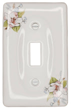 Load image into Gallery viewer, Kiln-fired gloss white ceramic porcelain wall plate with One of-a Kind Pink Floral pattern for bathroom, spa, or kitchen. high quality and durability. Single Toggle configuration. Screws Included. Do not over-tighten screws to avoid cracking the plate. Do not use automatic screwdrivers.
