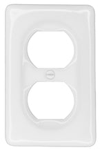 Load image into Gallery viewer, Kiln fired glossy white ceramic porcelain wall plate will accent your bath, spa, or kitchen, or any room where you desire a clean, expensive look that is easy to clean and stays sparkling white forever. A timeless and versatile accent that will prove its durability, high quality and beauty for years to come. Screws Included. Be careful not to over-tighten screws to avoid cracking the plate. Do not use automatic screwdrivers. Electrical Cover Plate size: 2 3/4" x 4 1/2", 6.98cm x 11.43cm.