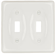 Load image into Gallery viewer, Kiln fired glossy white ceramic porcelain wall plate will accent your bath, spa, or kitchen, or any room where you desire a clean, expensive look that is easy to clean and stays sparkling white forever. A timeless and versatile accent that will prove its durability, high quality and beauty for years to come. Screws Included. Be careful not to over-tighten screws to avoid cracking the plate. Do not use automatic screwdrivers. Electrical Cover Plate size: 2 3/4" x 4 1/2", 6.98cm x 11.43cm