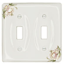 Load image into Gallery viewer, Kiln fired gloss white genuine porcelain wall plate with One of a Kind Delicate Pink and Yellow Floral pattern for bathroom, spa, or kitchen. high quality and durability. Double Toggle configuration. Screws Included. Do not over-tighten screws to avoid cracking the plate. Do not use automatic screwdrivers.