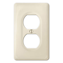 Load image into Gallery viewer, Kiln-fired gloss almond latte porcelain wall plate will accent your bath, spa, or kitchen, or any room where you desire a clean, expensive look that is easy to clean and stays sparkling white forever. Ceramic Porcelain. Duplex receptacle configuration. A timeless and versatile accent that will prove its durability, high quality and beauty for years to come. Screws Included. Be careful not to over-tighten screws to avoid cracking the plate. Do not use automatic screwdrivers.