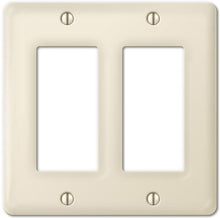 Load image into Gallery viewer, Kiln-fired gloss almond latte porcelain wall plate will accent your bath, spa, or kitchen, or any room where you desire a clean, expensive look that is easy to clean and stays sparkling white forever. Ceramic Porcelain. Double Rocker Decora configuration. A timeless and versatile accent that will prove its durability, high quality and beauty for years to come. Screws Included. Be careful not to over-tighten screws to avoid cracking the plate. Do not use automatic screwdrivers