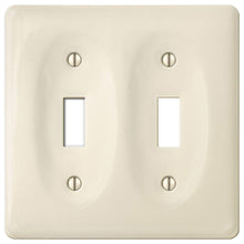 Load image into Gallery viewer, Kiln-fired gloss almond latte porcelain wall plate will accent your bath, spa, or kitchen, or any room where you desire a clean, expensive look that is easy to clean and stays sparkling white forever. Ceramic Porcelain. Double Toggle configuration. A timeless and versatile accent that will prove its durability, high quality and beauty for years to come. Screws Included. Be careful not to over-tighten screws to avoid cracking the plate. Do not use automatic screwdrivers.