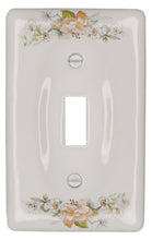 Load image into Gallery viewer, Kiln-fired gloss white genuine porcelain wall plate with One of-a Kind Peach Bouquet Floral pattern for bathroom, spa, or kitchen. high quality and durability. Single Toggle configuration. Screws Included. Do not over-tighten screws to avoid cracking the plate. Do not use automatic screwdrivers.