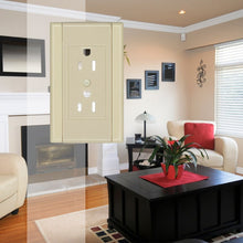 Load image into Gallery viewer, Plastic Ivory with Ivory Sided Single Duplex Wall-plate in front of a bright soft coloured living room