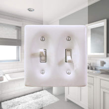 Load image into Gallery viewer, Kiln fired glossy white ceramic porcelain wall plate will accent your bath, spa, or kitchen, or any room where you desire a clean, expensive look that is easy to clean and stays sparkling white forever. A timeless and versatile accent that will prove its durability, high quality and beauty for years to come. Screws Included. Be careful not to over-tighten screws to avoid cracking the plate. Do not use automatic screwdrivers. Electrical Cover Plate size: 2 3/4" x 4 1/2", 6.98cm x 11.43cm.