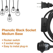Load image into Gallery viewer, Ceiling Lighting, Pendant Light 12'(3.65m) Flexible Fabric Cord, in-Line Rocker Switch &Plug- All Black LA201