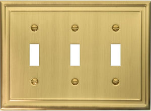 Satin Brass Wall plate Traditional Style, Triple Toggle, Generous Size, 6.7 (17.02cm) x 4.9 (12.44cm) x 1/4 (0.64cm) Deep_2-263TTTSB