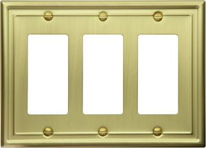 Satin Brass Wall plate Style, Triple Rocker, Generous Size, 4.9in(12.44cm) x 6.7in(17.02cm) x 0.50in(0.50cm) Deep_2-190RRRSB