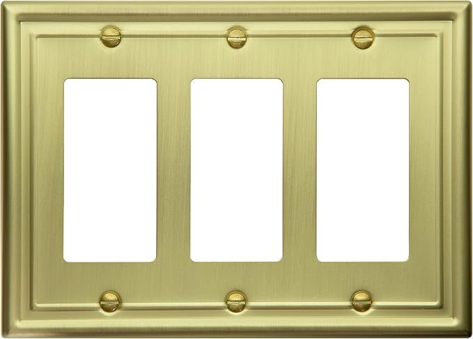 Satin Brass Wall plate Style, Triple Rocker, Generous Size, 4.9in(12.44cm) x 6.7in(17.02cm) x 0.50in(0.50cm) Deep_2-190RRRSB
