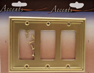 Satin Brass Wall plate Style, Triple Rocker, Generous Size, 4.9in(12.44cm) x 6.7in(17.02cm) x 0.50in(0.50cm) Deep_2-190RRRSB