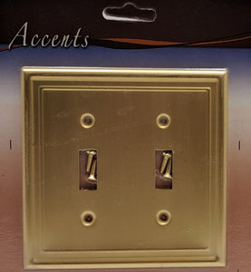 Satin Brass Wallplate Style, Double Toggle, Generous Size, 4.9in (12.44cm) x 4.8in (12.19cm) x 0.2in(0.50cm) Deep_2-190TTSB