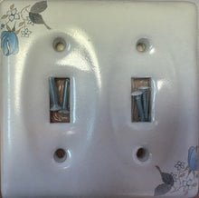 Load image into Gallery viewer, Porcelain/Ceramic Single Toggle Wallplate, hand finished with soft blue motif, Single:4.5" (11.5cm) length x 2.75" (7cm), Double: 4.5" (11.5cm) length x 4.5" (11.5cm)  - 3001
