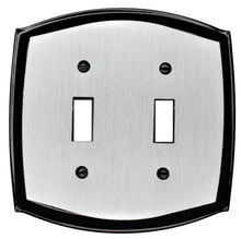 Load image into Gallery viewer, Decorative Metal Brushed Steel on Black Colonial Wallplate 2-171 Double Toggle
