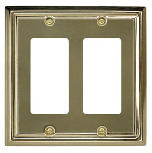 Decorative Contoured Metal "Estate" Bright Brass Wall plate 2Rocker 2-200