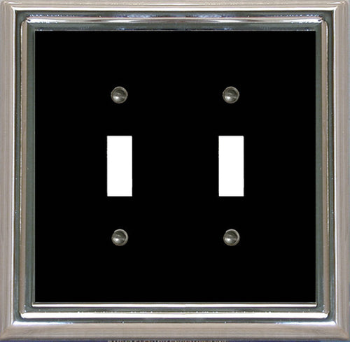 Decorative Metal Estate Chrome w/Black Centre Double Toggle Wall-plate