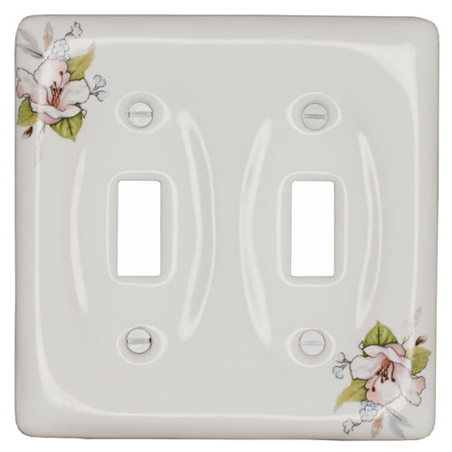 Kiln-fired gloss white genuine porcelain wall plate with One of-a Kind Pink Floral pattern for bathroom, spa, or kitchen. high quality and durability. Double Toggle configuration. Screws Included. Do not over-tighten screws to avoid cracking the plate. Do not use automatic screw drivers.