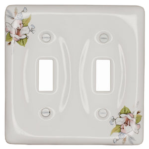 Kiln-fired gloss white genuine porcelain wall plate with One of-a Kind Pink Floral pattern for bathroom, spa, or kitchen. high quality and durability. Double Toggle configuration. Screws Included. Do not over-tighten screws to avoid cracking the plate. Do not use automatic screw drivers.