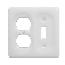 Load image into Gallery viewer, Kiln fired glossy white ceramic porcelain wall plate will accent your bath, spa, or kitchen, or any room where you desire a clean, expensive look that is easy to clean and stays sparkling white forever. A timeless and versatile accent that will prove its durability, high quality and beauty for years to come. Screws Included. Be careful not to over-tighten screws to avoid cracking the plate. Do not use automatic screwdrivers. Electrical Cover Plate size: 2 3/4&quot; x 4 1/2&quot;, 6.98cm x 11.43cm.
