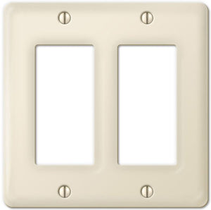 Kiln-fired gloss almond latte porcelain wall plate will accent your bath, spa, or kitchen, or any room where you desire a clean, expensive look that is easy to clean and stays sparkling white forever. Ceramic Porcelain. Double Rocker Decora configuration. A timeless and versatile accent that will prove its durability, high quality and beauty for years to come. Screws Included. Be careful not to over-tighten screws to avoid cracking the plate. Do not use automatic screwdrivers