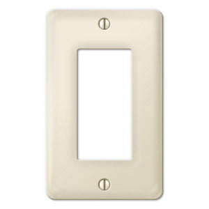 Kiln-fired gloss almond latte porcelain wall plate will accent your bath, spa, or kitchen, or any room where you desire a clean, expensive look that is easy to clean and stays sparkling white forever.  Ceramic Porcelain.  Single Rocker Decora configuration. A timeless and versatile accent that will prove its durability, high quality and beauty for years to come.  Screws Included. Be careful not to over-tighten screws to avoid cracking the plate. Do not use automatic screwdrivers.
