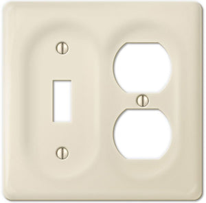 Kiln-fired gloss almond latte porcelain wall plate will accent your bath, spa, or kitchen, or any room where you desire a clean, expensive look that is easy to clean and stays sparkling white forever. Ceramic Porcelain.  Rocker Decora  with one Duplex Receptacle configuration. A timeless and versatile accent that will prove its durability, high quality and beauty for years to come. Screws Included. Be careful not to over-tighten screws to avoid cracking the plate. Do not use automatic screwdrivers
