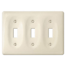 Load image into Gallery viewer, Kiln-fired gloss almond latte porcelain wall plate will accent your bath, spa, or kitchen, or any room where you desire a clean, expensive look that is easy to clean and stays sparkling white forever. Ceramic Porcelain. Triple Toggle configuration. A timeless and versatile accent that will prove its durability, high quality and beauty for years to come. Screws Included. Be careful not to over-tighten screws to avoid cracking the plate. Do not use automatic screwdrivers
