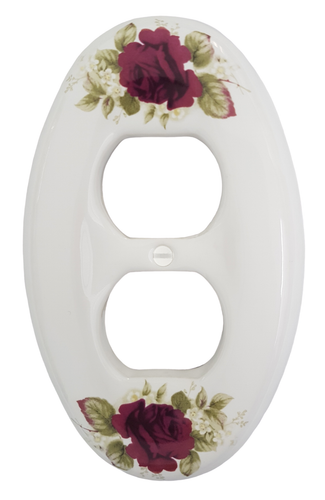 Red Roses Porcelain / Ceramic Oval Single Duplex Wall Plate