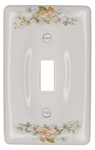 Kiln-fired gloss white genuine porcelain wall plate with One of-a Kind Peach Bouquet Floral pattern for bathroom, spa, or kitchen. high quality and durability. Single Toggle configuration. Screws Included. Do not over-tighten screws to avoid cracking the plate. Do not use automatic screwdrivers.