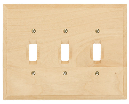 Solid Traditional Unfinished Wood Triple Toggle Wall Plate