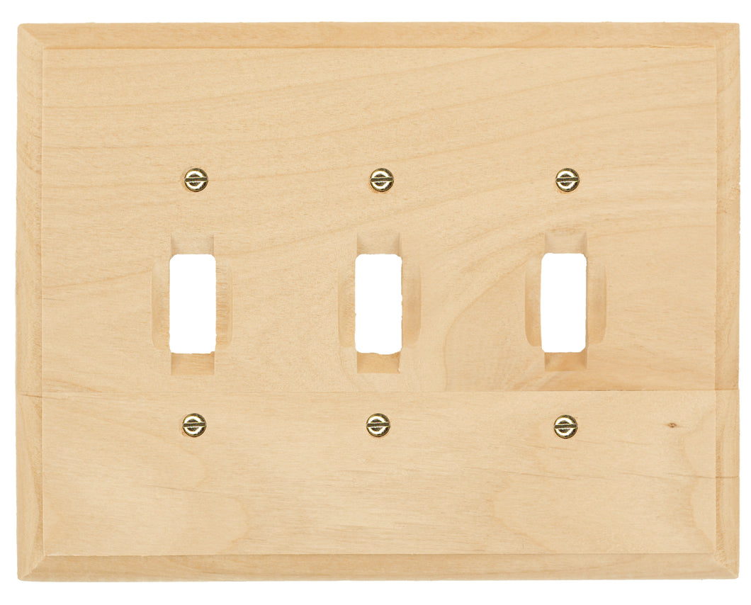 Solid Traditional Unfinished Wood Triple Toggle Wall Plate