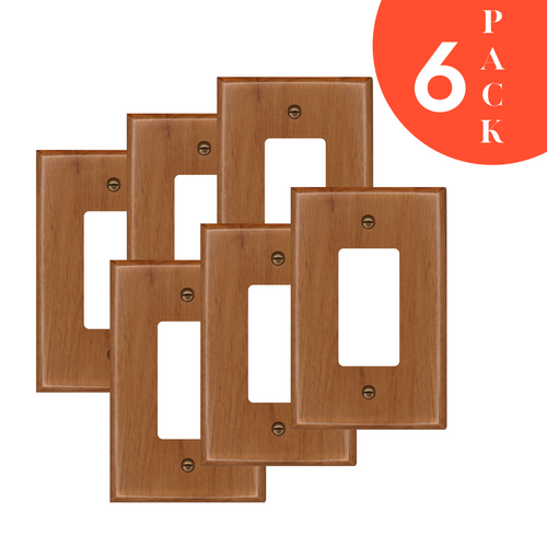 Oak Wood, Switch plate, Wall plate, Cover, 1Rocker 4-430- 6 Pack