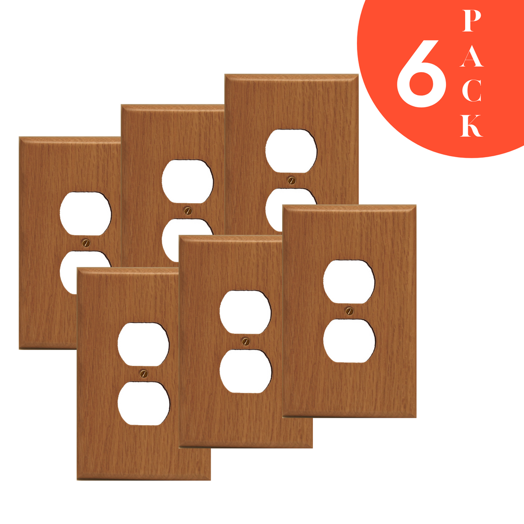 Oak Wood, Switch plate, Wall plate, Cover, 1Duplex 4-430- 6 Pack