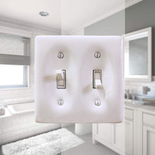 Load image into Gallery viewer, Kiln fired glossy white ceramic porcelain wall plate will accent your bath, spa, or kitchen, or any room where you desire a clean, expensive look that is easy to clean and stays sparkling white forever. A timeless and versatile accent that will prove its durability, high quality and beauty for years to come. Screws Included. Be careful not to over-tighten screws to avoid cracking the plate. Do not use automatic screwdrivers. Electrical Cover Plate size: 2 3/4&quot; x 4 1/2&quot;, 6.98cm x 11.43cm.
