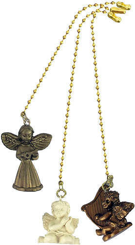 Decorative Praying Angel, Harp Angel, Music Angel Ceiling fan pull with beaded chain - 3 Pack - FA255