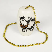 Load image into Gallery viewer, Porcelain Holstein Cow Ceiling Fan Pull with Brass Beaded Chain 3 pack FA107-3
